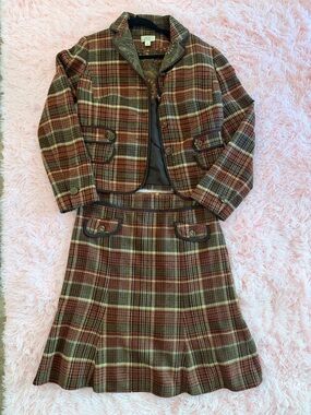 ATL Studio Plaid Two-Piece Skirt Suit and jacket - Brown & Olive Tones